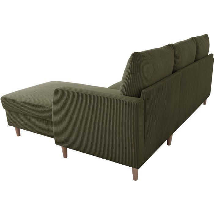 Vaste hoekbank - 3-zits - CHIPY - Lincoln Khaki stof - Poten van natuurlijk hout - 192 x 82 x 138 cm