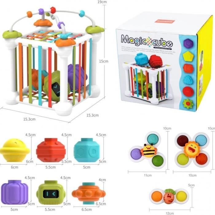 Juguetes educativos - Montessori - Cubo de actividades - 12 piezas - Multicolor - Para bebés de 1 a 3 años