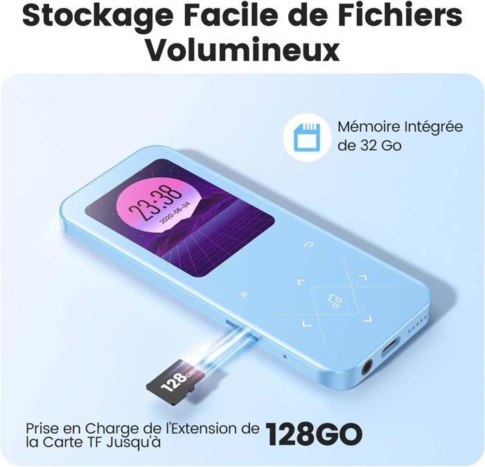 AGPTEK 32GB Bluetooth 5.3 MP3-luidspreker met aanraaktoetsen, groot 2,4 inch scherm, TF-kaart tot 128 GB - Blauw