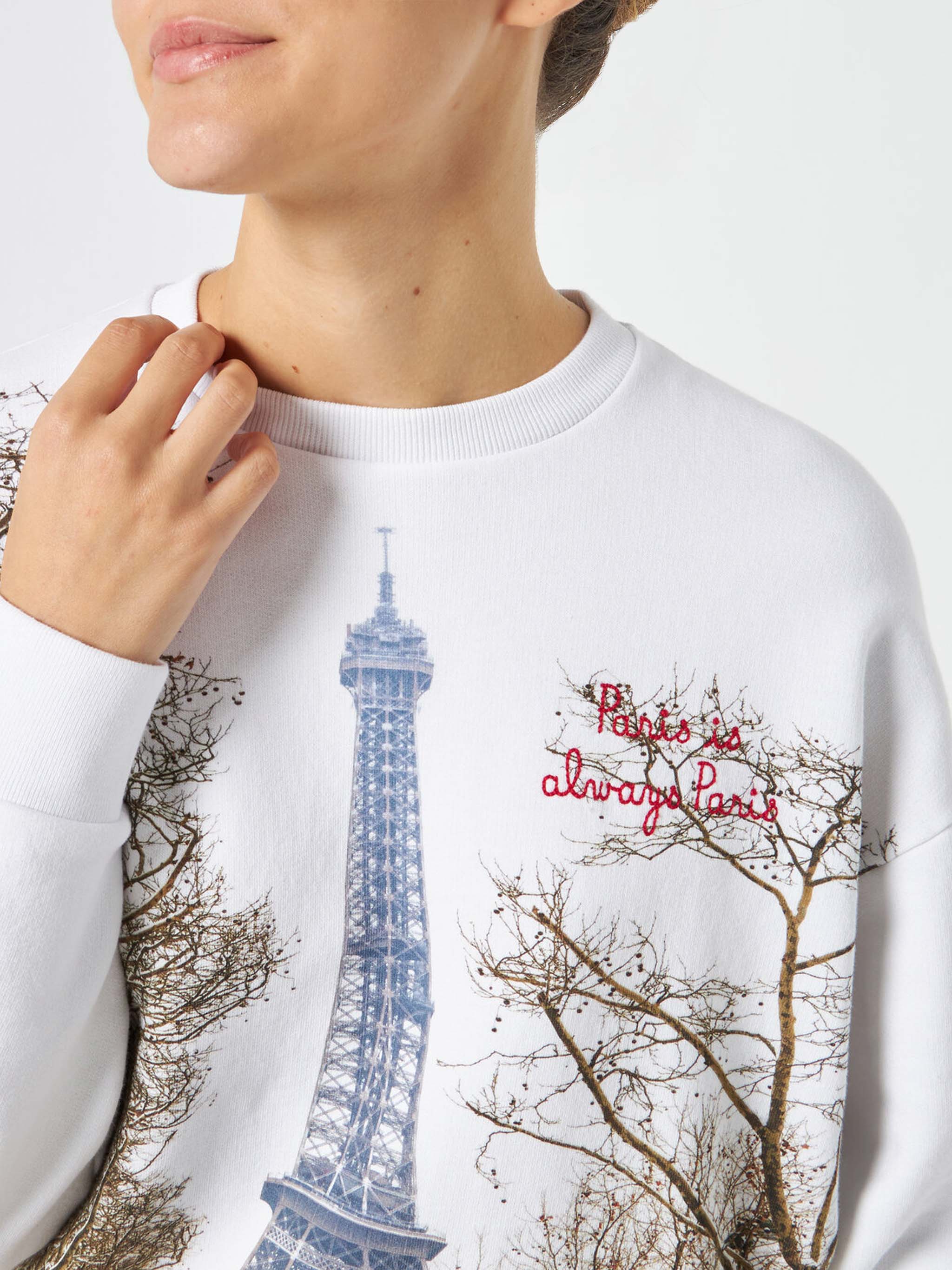 Fleecetröja med Paris-vykortstryck för kvinnor