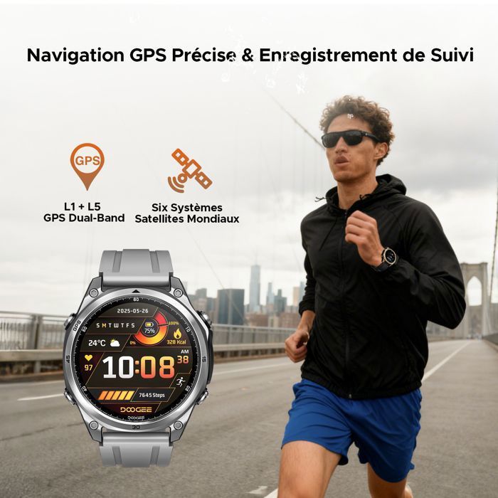 Smartwatch DOOGEE Anywise W1 – Impermeabile fino a 5 ATM, GPS a doppia frequenza, oltre 170 modalità sportive, schermo AMOLED da 1,43'' - Argento