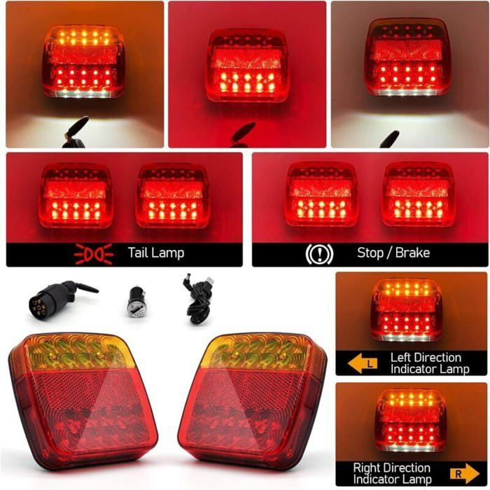 Paquete de 2 luces traseras LED inalámbricas WiFi para remolque, coche, camión, tractor.