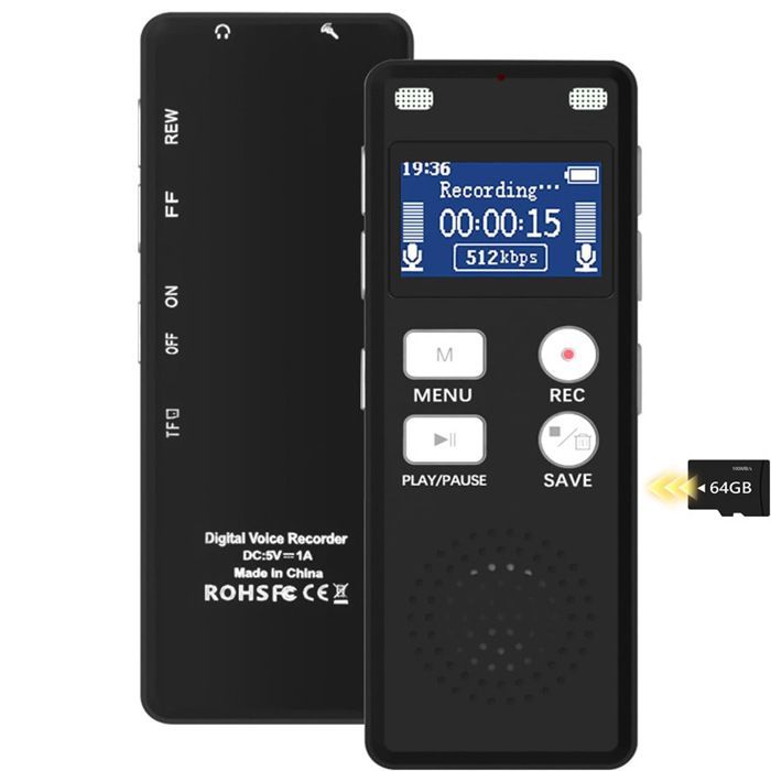 Grabadora de voz digital HD con pantalla LED, grabación MP3/WAV de 256 GB, grabadora de voz profesional portátil, batería de larga duración.