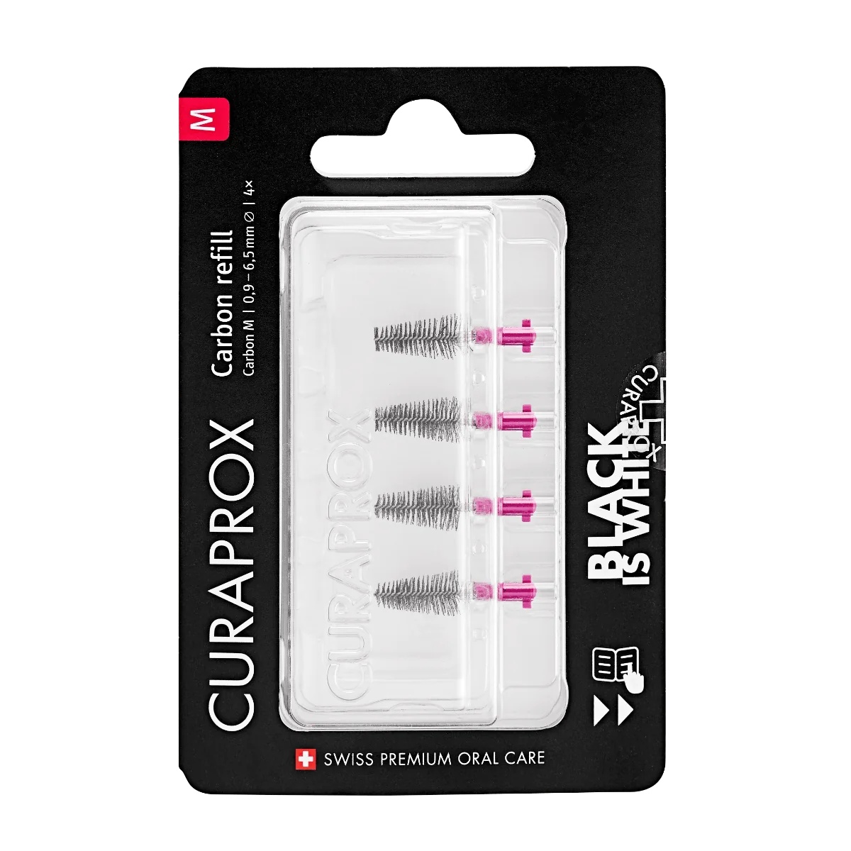 CURAPROX Curaprox Black Is White Carbon M Nachfüllpackung, 4 Stück, Interdentalbürste