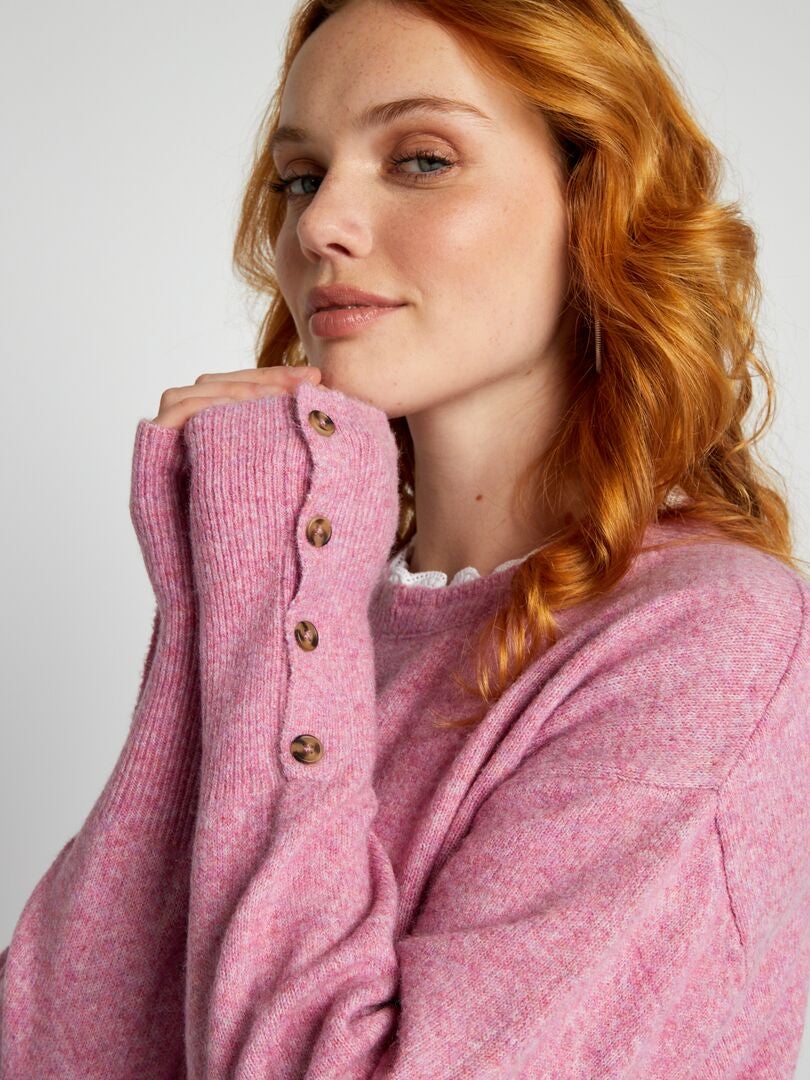 Jersey de punto con cuello bordado - ROSA