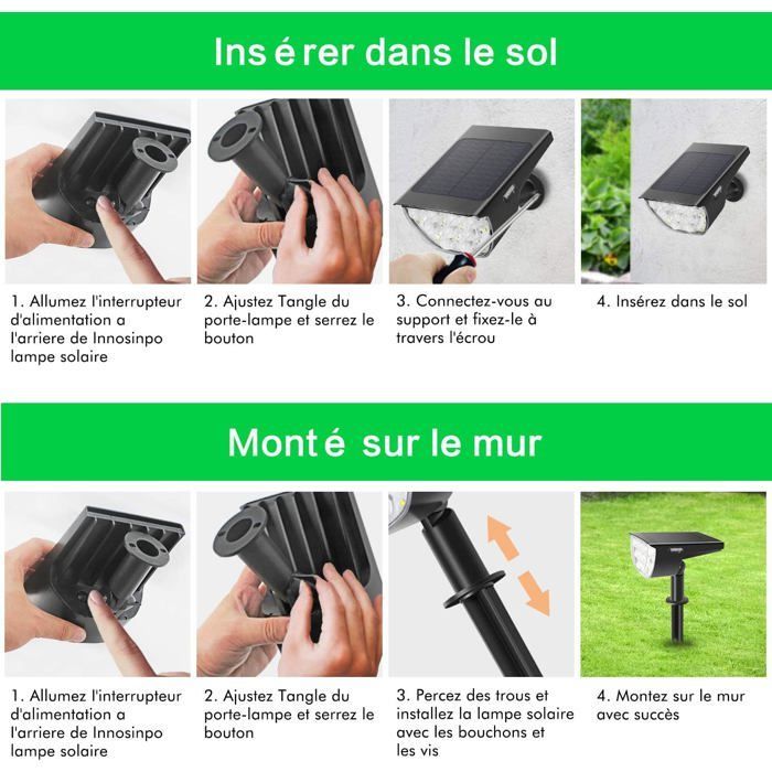 Paquete de 2 focos solares para exteriores, 30 luces LED solares, resistentes al agua IP67, proyector solar ajustable con panel solar.