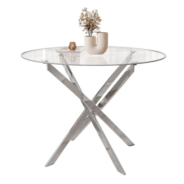 Stół CRISTAL 100 cm chrom/szklany blat
