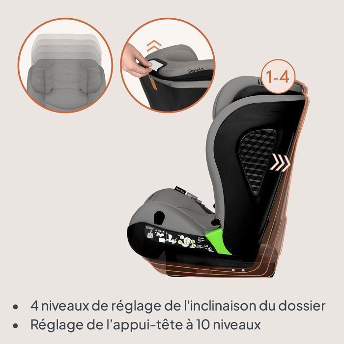 LIONELO Neal i-Size Kindersitz 100–150 cm – ISOFIX – Getränkehalter – Breiter Sitz – Verstellbare Rückenlehne – Gruppe 2/3 – Grau