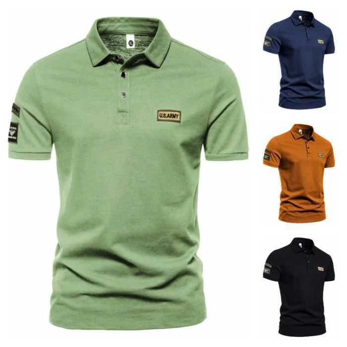 Men's Short Sleeve Polo Shirt, Regular Fit, Casual Summer Top, Contrasting Color, Comfortable - Green