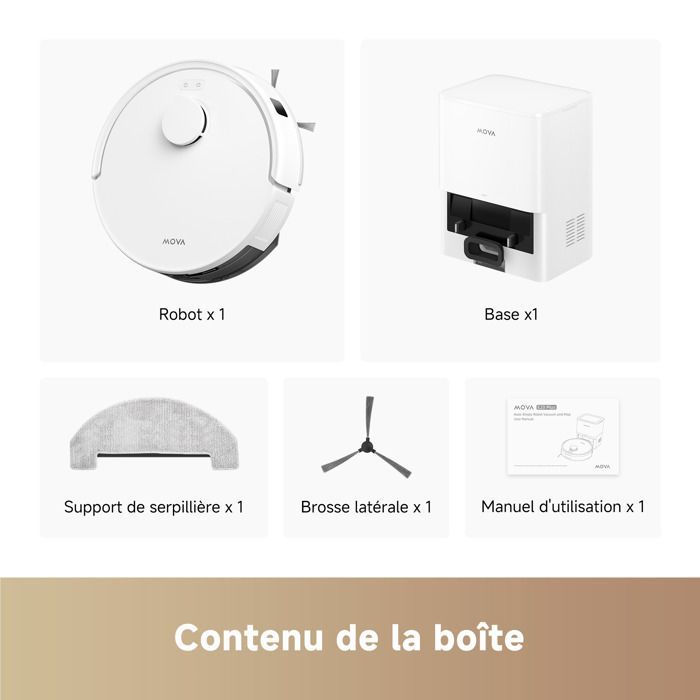 Aspirateur Robot - MOVA - E20 Plus - Aspiration 5000 Pa - Navigation LDS - Vidage Automatique