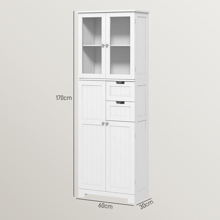 Meuble haut de rangement - HOMCOM - armoire avec portes vitrées et étagères réglables pour salle de bain, cuisine, salon - blanc