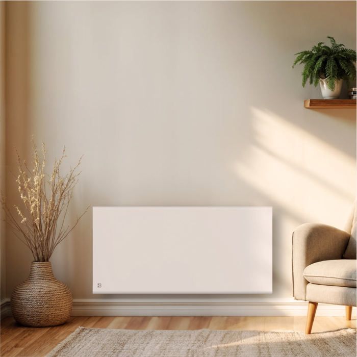 Fixed electric radiator with dry inertia - Dual heating core - BESTHERM - FREYA 2000W - horizontal white - NF