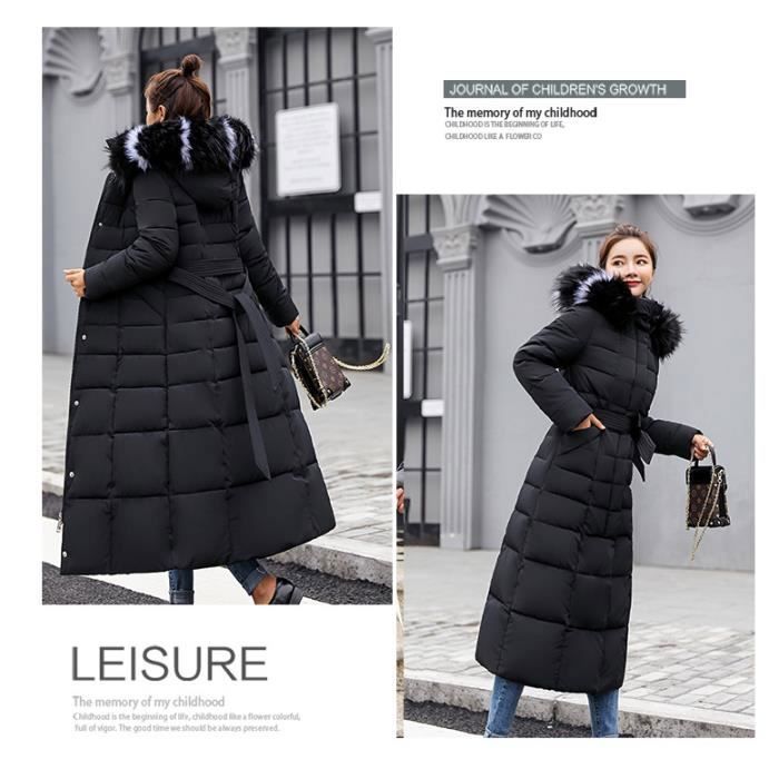 Parka acolchada larga de invierno para mujer con capucha, color negro - Talla no europea, talla pequeña