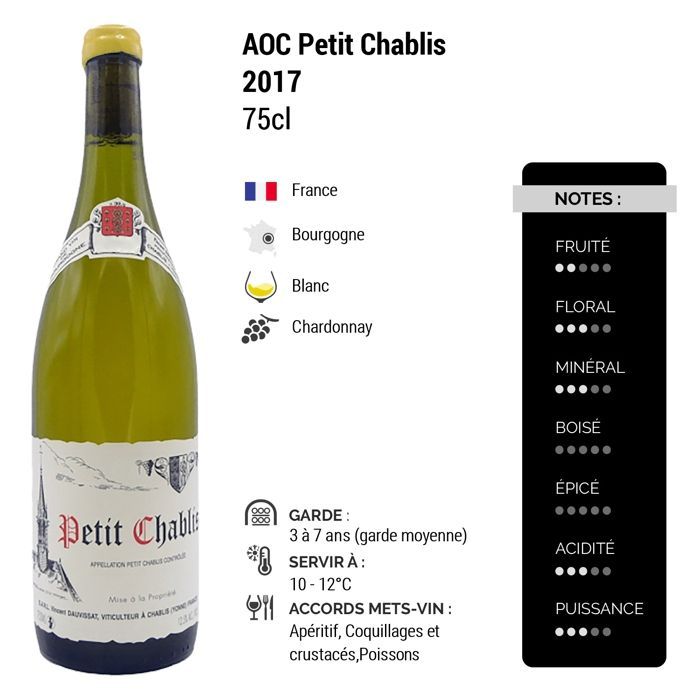 Domaine Vincent Dauvissat Petit Chablis 2017 - Vino blanco de Borgoña (3 x 75 cl)