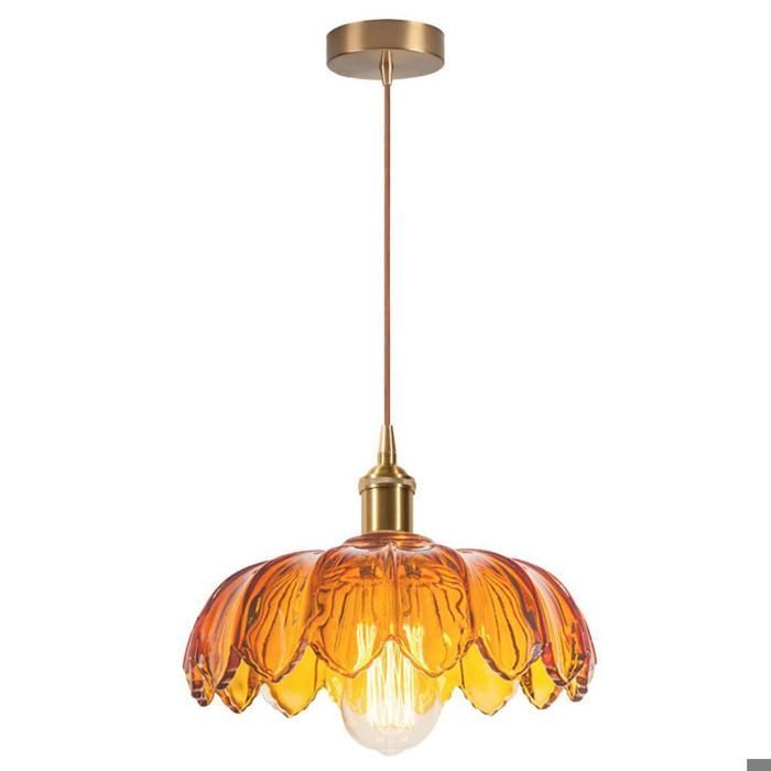 iDEGU Lustre Ambre,Moderne Lampe de Plafond Vintage Abat-jour en Verre Design Fleurs E27 Suspension Luminaire Style Nordique,25cm