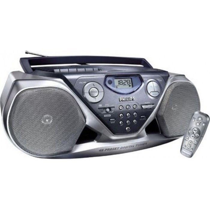 Radio boombox Philips AZ1505 con lettore di cassette, audio FM wireless, stereo e lettore CD.