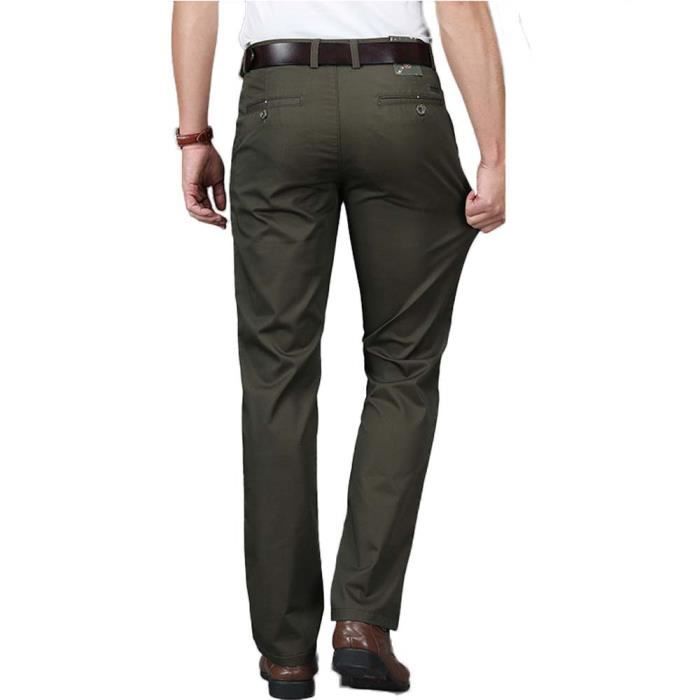 Homme Pantalon Chino Droite Infroissable Pantalon Élégant Business Sans Repassage Couleur Unie - Vert militaire