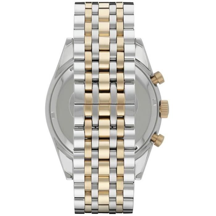 Emporio Armani herenhorloge AR6088 met tweekleurige stalen armband, 46 mm, quartz uurwerk.
