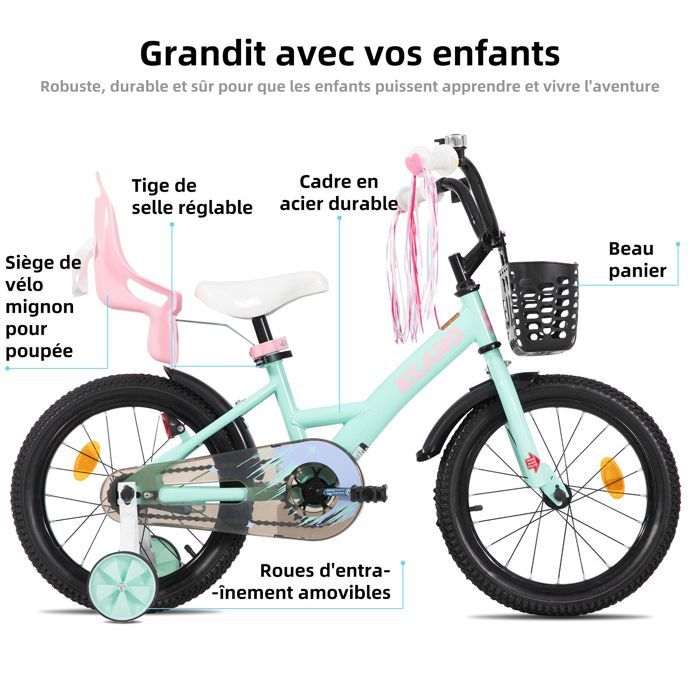 Vélo pour enfants - JOYSTAR - 16 pouces - Avec panier noir et roues d'entraînement - Convient aux enfants âgés de 4 à 7 ans - Vert