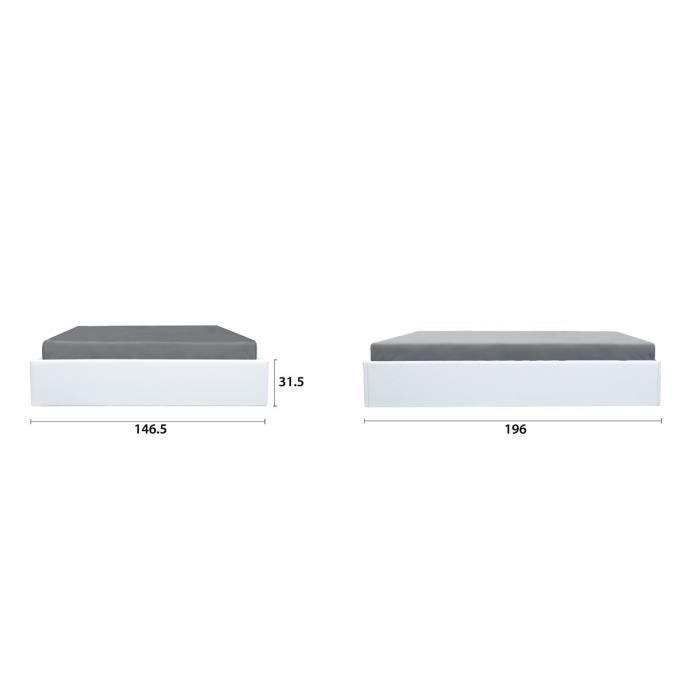 Cama adulta ECLIPSE de 140x190 cm con caja de almacenamiento - Piel sintética blanca