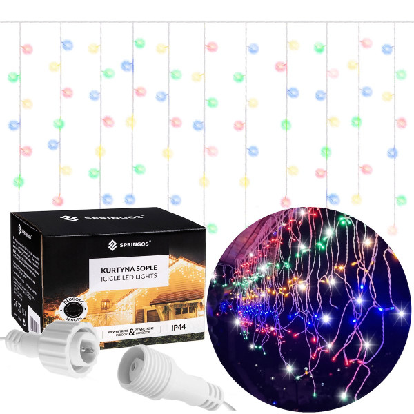 Kurtyna świetlna 500 led girlanda lampki zew. multikolor