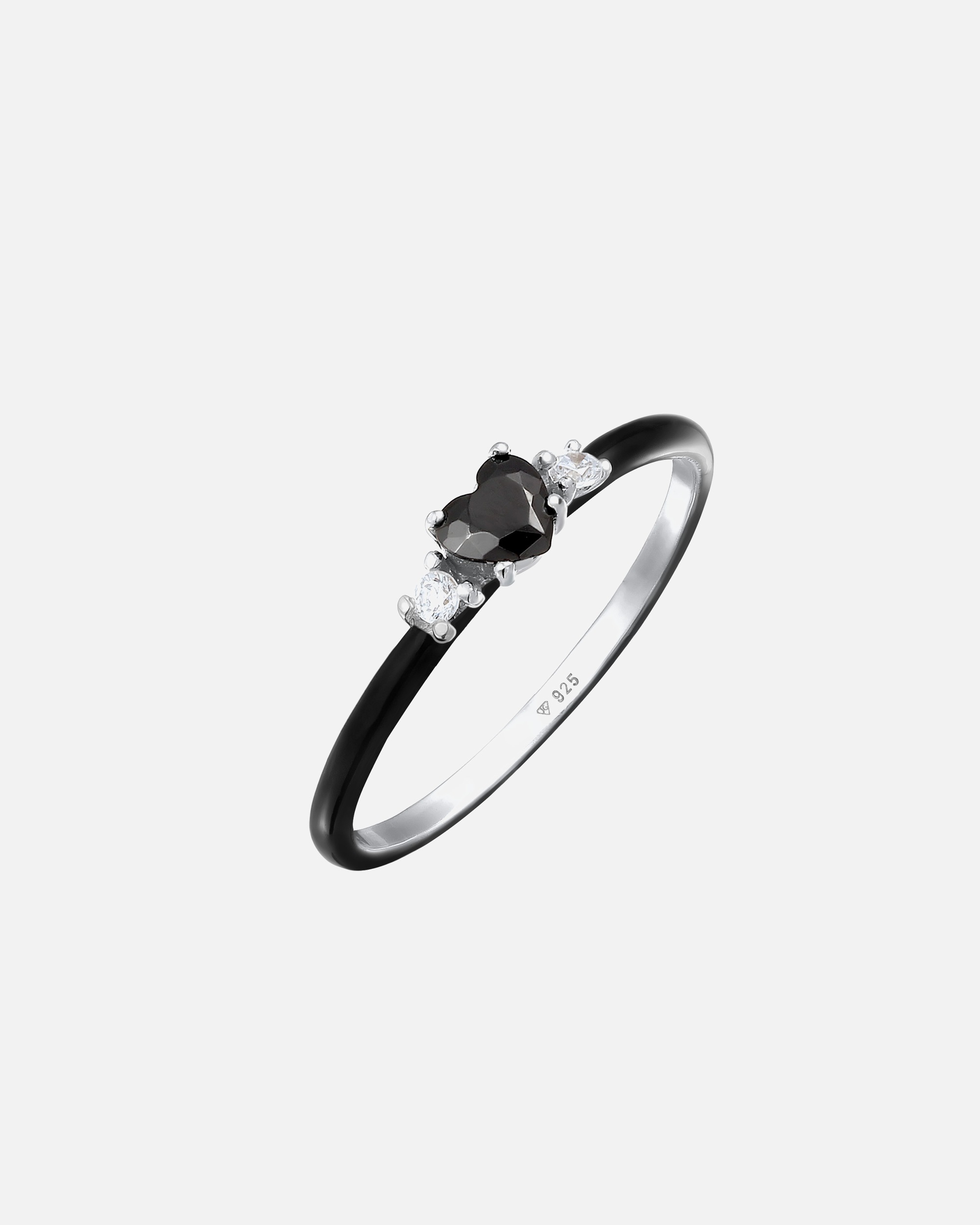 Elli Elli Bague avec Pierres Femmes Cœur Zirconium Cristaux Noir Émail Argent Sterling 925 Fiançailles Noir