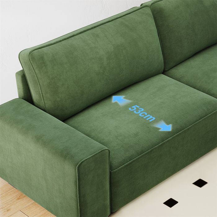 Comfortable 3-seater chenille sofa for living room, sofa with wide armrests, thick spring cushions, 220×82×84cm, Green