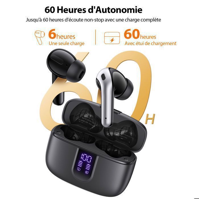 VEATOOL Écouteurs Sans Fil Bluetooth 5.4 Écouteurs Étanche IPX5 Sportif Stéréo 60H d'Autonomie Micro Intégré