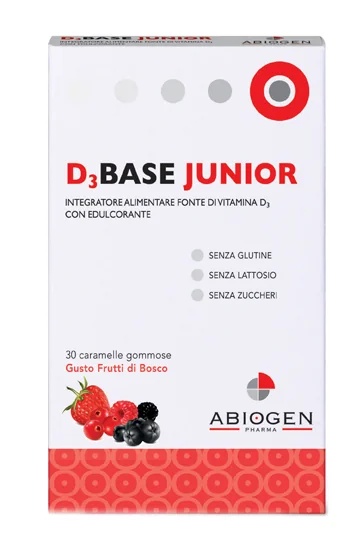 ABIOGEN D3 Base Junior 30 bonbons gélifiés au goût de baies, supplément de vitamine D3 pour enfants