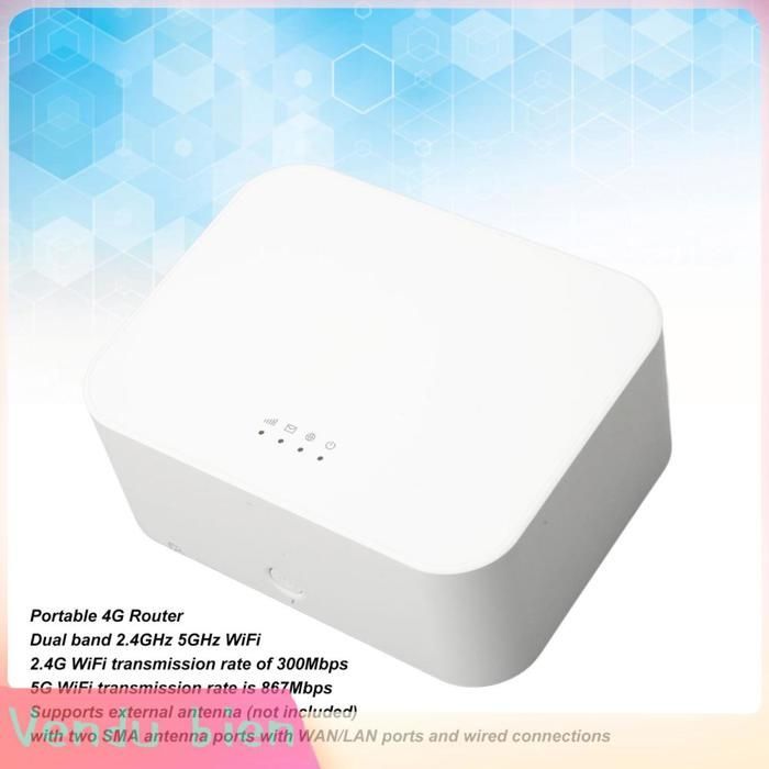 Garosa 4G LTE WiFi-router met simkaartsleuf, 2,4G/5G, dubbele antennepoorten, WAN/LAN-poort, computerpoort, EU-stekker.