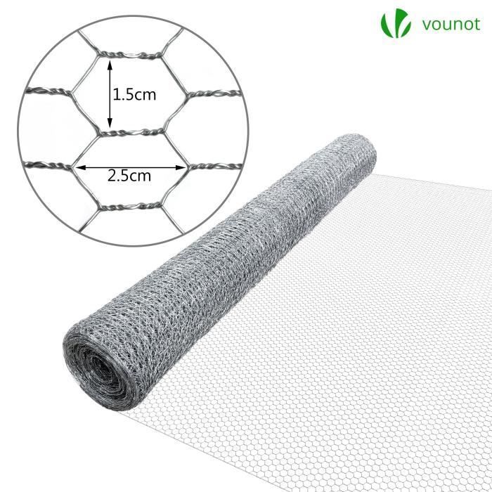 Malla metálica VOUNOT® para gallineros - Acero galvanizado - Malla de 13 mm - 1x25 m - Red de cercado para gallineros