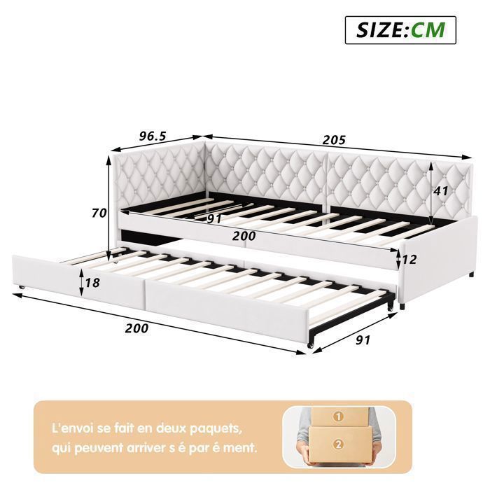 Canapé-Lit Clic-Clac 90x200 cm Déplié 180x200 cm - Velours Beige - Convertible Design Losange Capitonné