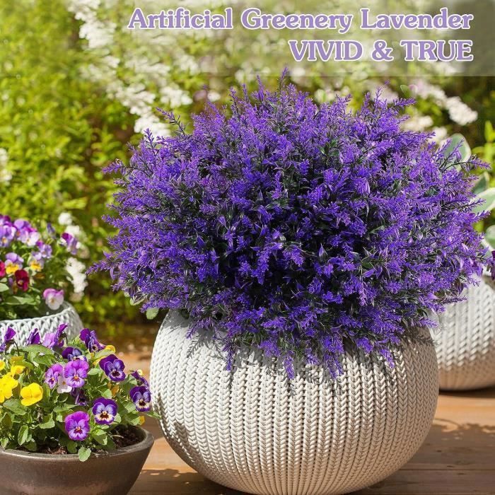 KENLUMO 24 flores artificiales de lavanda, decoración para exteriores, plantas artificiales, hogar, jardín, oficina, balcón.