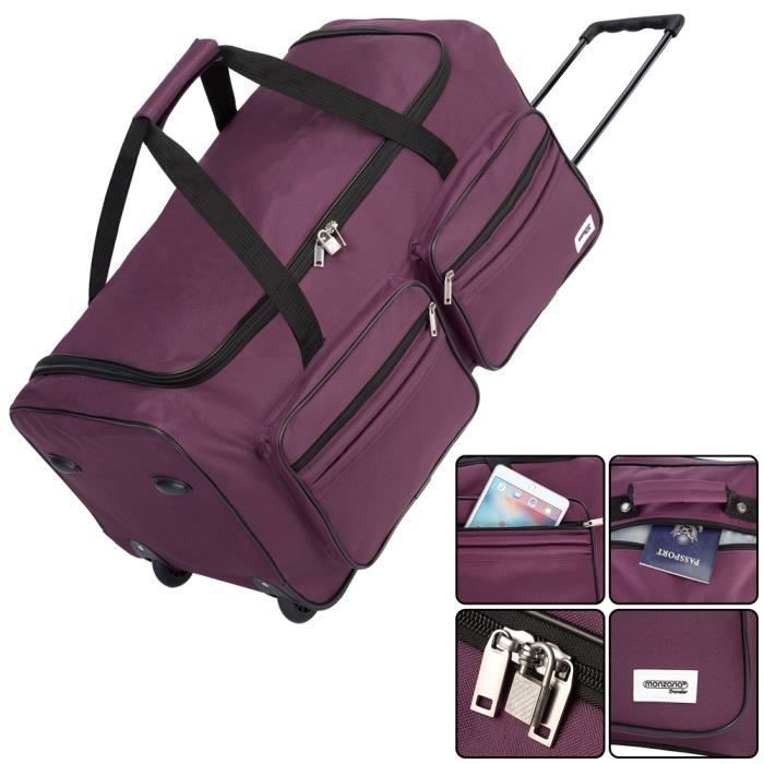Monzana® 85L Purple Travel Bag with Wheels, Trolley Sports Bag, Telescopic Handle, 2 Lockable Wheels