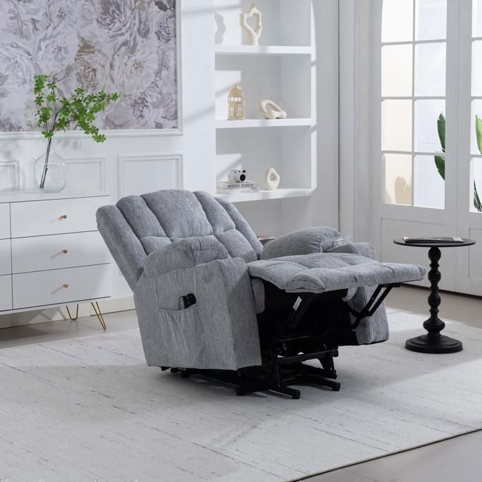 Sedia a rotelle elettrica regolabile (grigio chiaro): ausilio per alzarsi, massaggio, riscaldamento, poggiapiedi, 2 tasche, portabicchiere (per anziani)