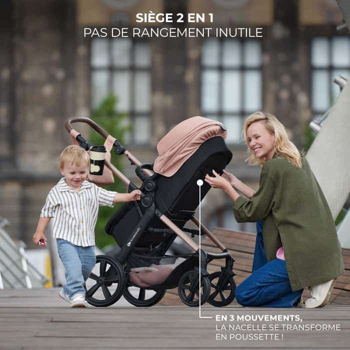 Passeggino multifunzionale Kinderkraft MOOV2 3 in 1, dalla nascita fino a 27 kg, seduta 2 in 1, ruote gonfiabili, facile da piegare, grigio.