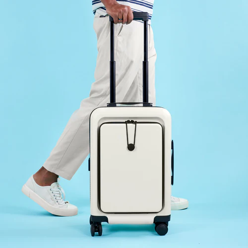 Cabaia JFK 4-wheel hard-shell suitcase, plain beige pouch