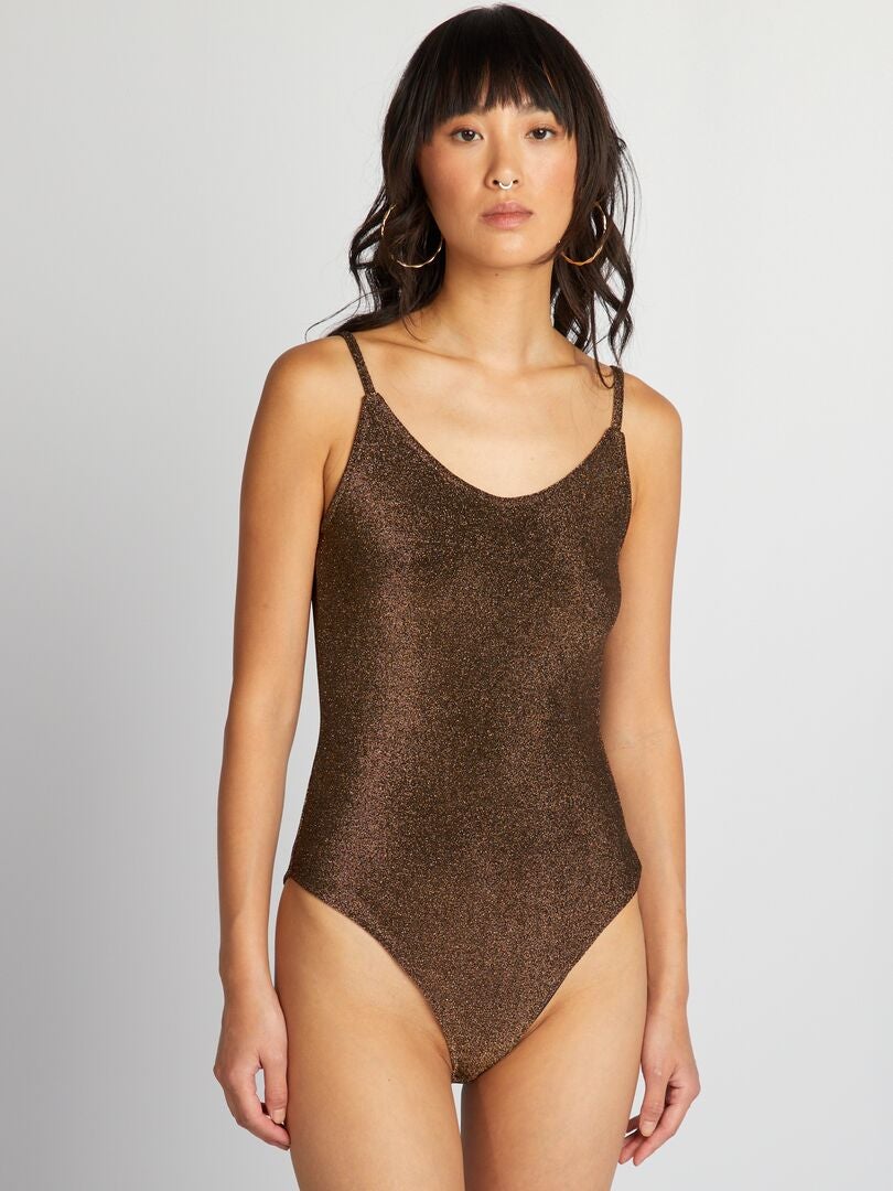 Bodysuit met pailletten en dunne bandjes - GEEL