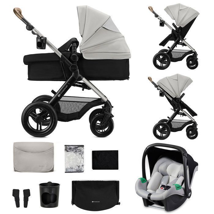 Poussette 3 en 1 Combinée Kinderkraft MOOV2 XL, Avec Siège auto I-size, Grande nacelle XL, Système de voyage, Gris