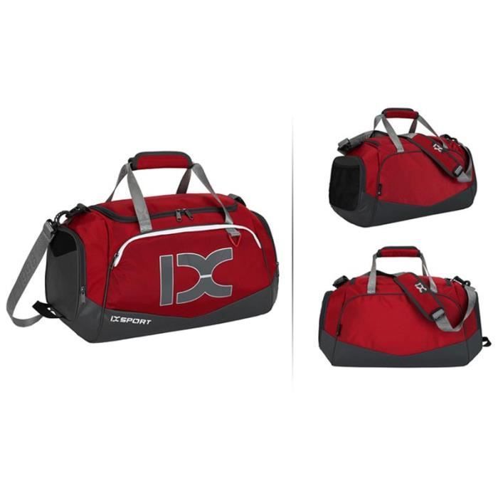 Bolsa deportiva con compartimento para zapatos, impermeable, bolsa de viaje de gran capacidad para hombres y mujeres, para gimnasio y fitness - Rojo y blanco