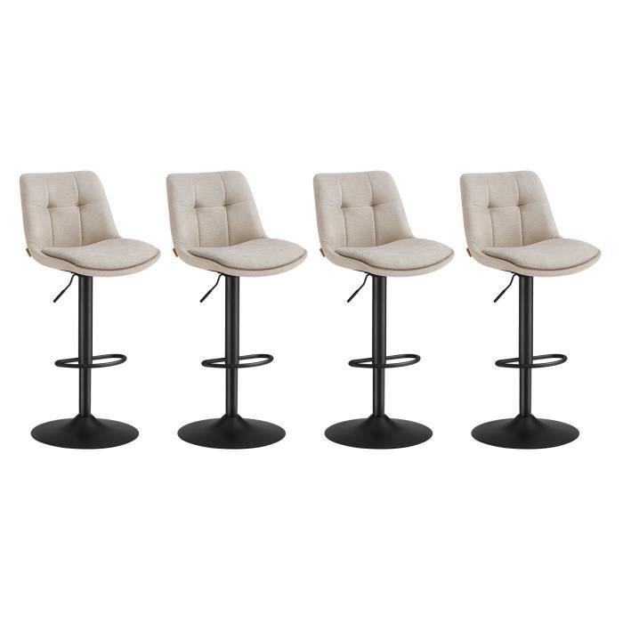 VASAGLE Tabourets de Bar, Lot de 4, Chaise de Cuisine, Siège Pivotant à Hauteur Réglable, avec Dossier et Repose-Pieds, Acier, Blanc