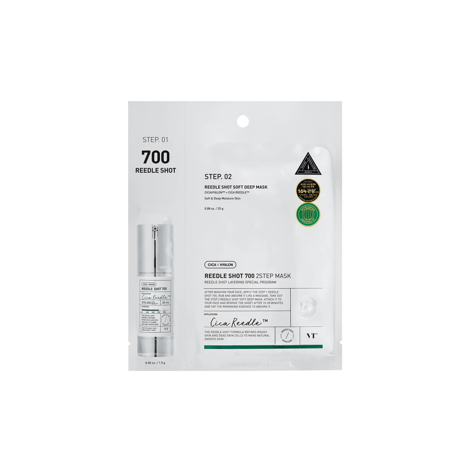 Viso REEDLE SHOT 700 2-STEP MASK - Cofanetto Antimperfezioni, Cofanetto Antirughe, Maschera Anti-età viso, Siero viso antimperfezioni, Trattamento Rigenerante