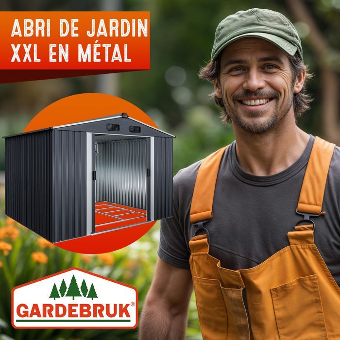 GARDEBRUK® Abri de jardin métal XXL 5m² fondation 260x205x180cm porte coulissante anthracite-métallique cabane de jardin cabanon