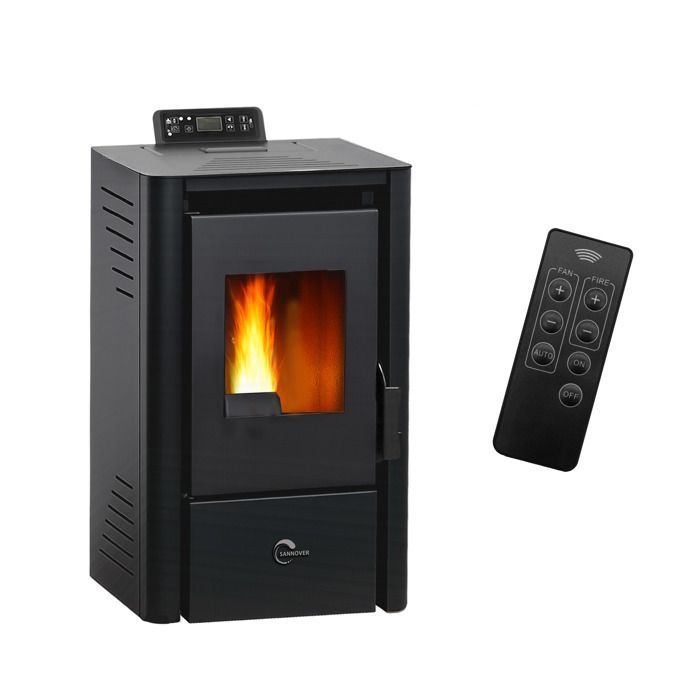 Poêle à granulés étanche Anita 9,4 kW Noir Sannover + Kit d'installation