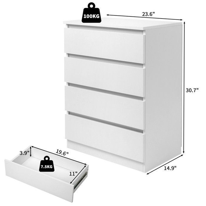 Cassettiera a 4 cassetti - ALIGHTUP - Mobile per camera da letto, 60 x 38 x 78 cm, bianca