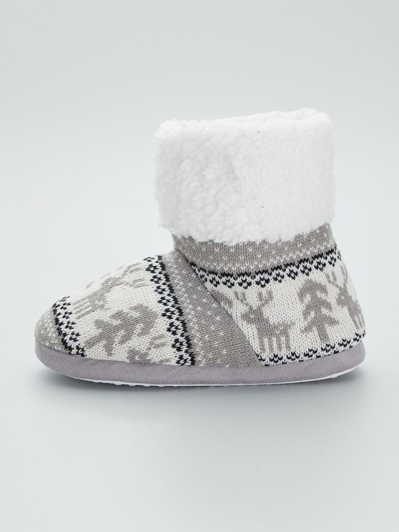 Pantufas acolchoadas com estampa jacquard - cinza