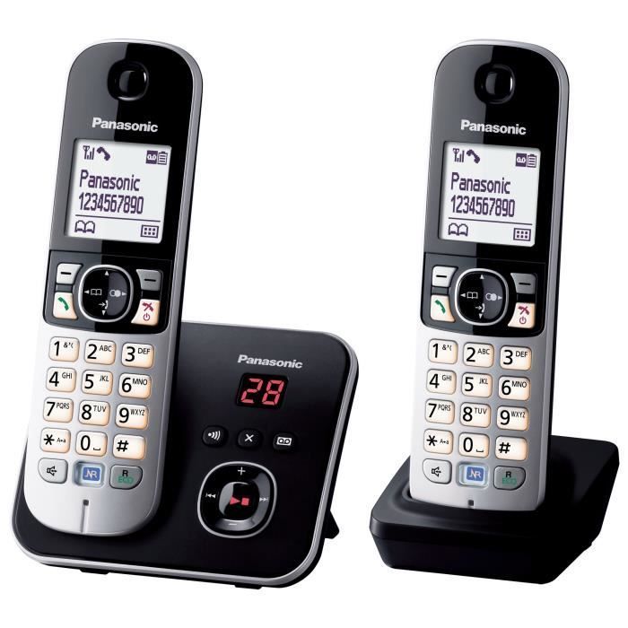Teléfono inalámbrico doble Panasonic KXTG6822 con reducción de ruido y bloqueo selectivo de llamadas.