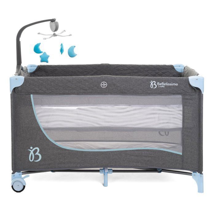 BEBELISSIMO – Reisebett für Babys – Babybett – ab Geburt – für die Nacht – Klappbett – 2 Ebenen – blau