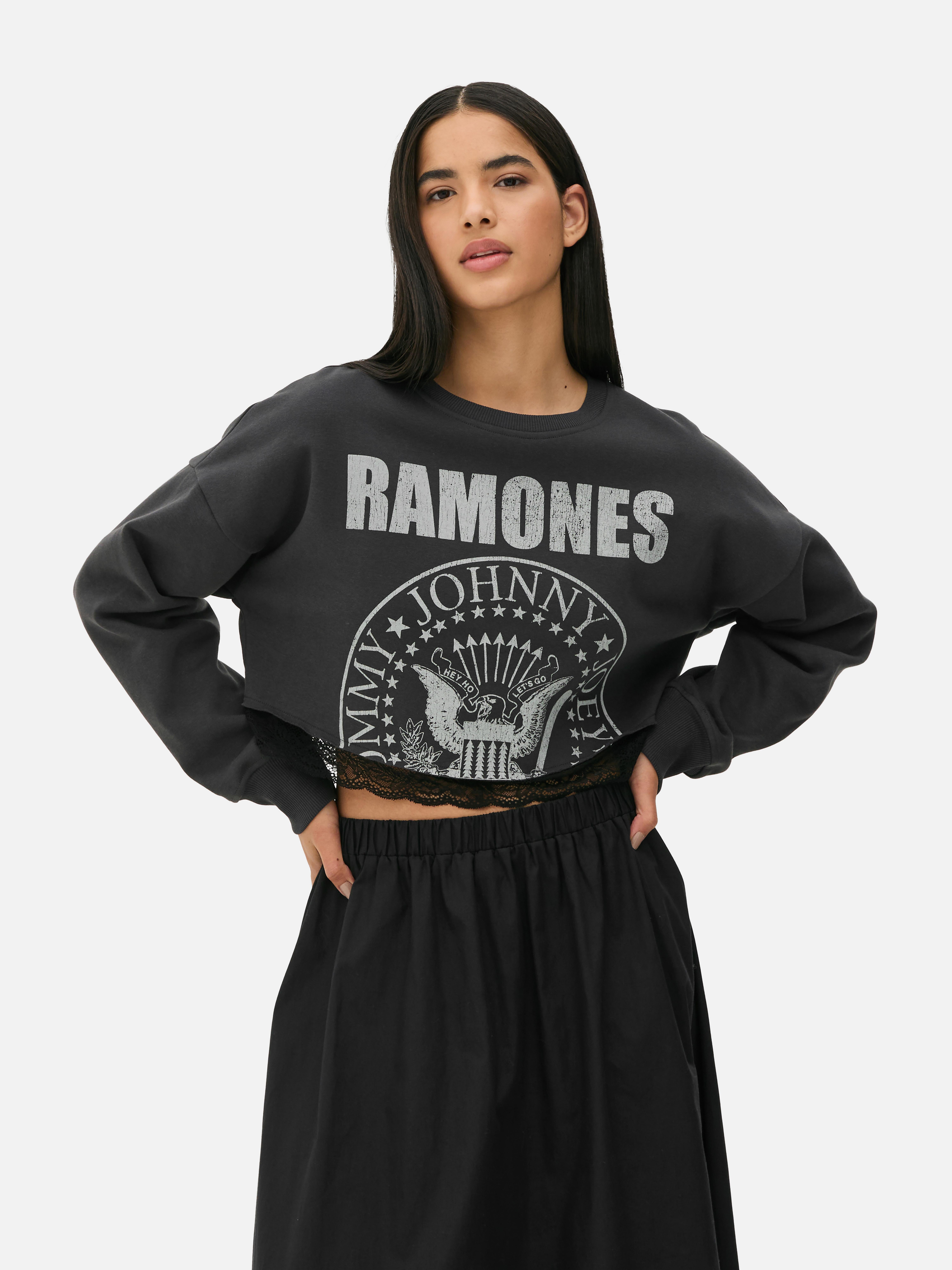 Hanorac scurt cu dantelă Ramones Hanorac scurt cu dantelă și sigla Ramones pe față