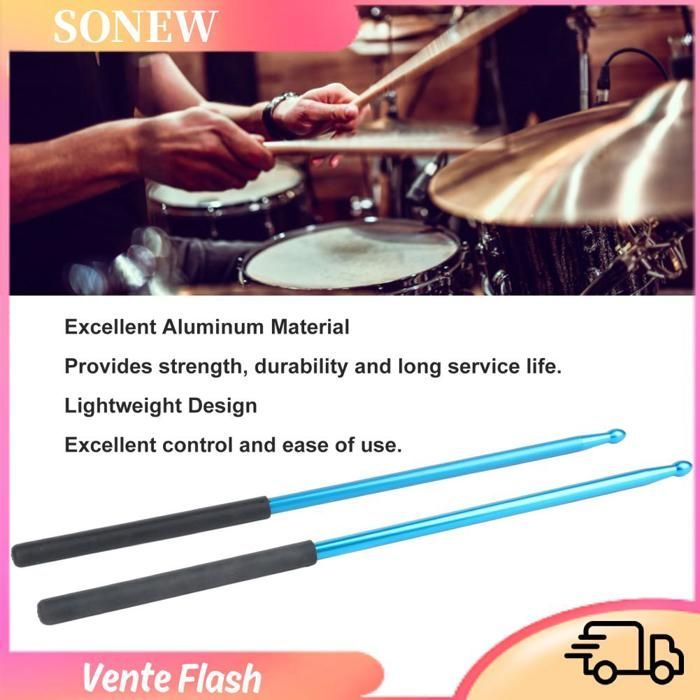 Baquetas Sonew Classic Metal antideslizantes de aleación de aluminio, 2 unidades, para instrumentos de percusión, W119 Azul